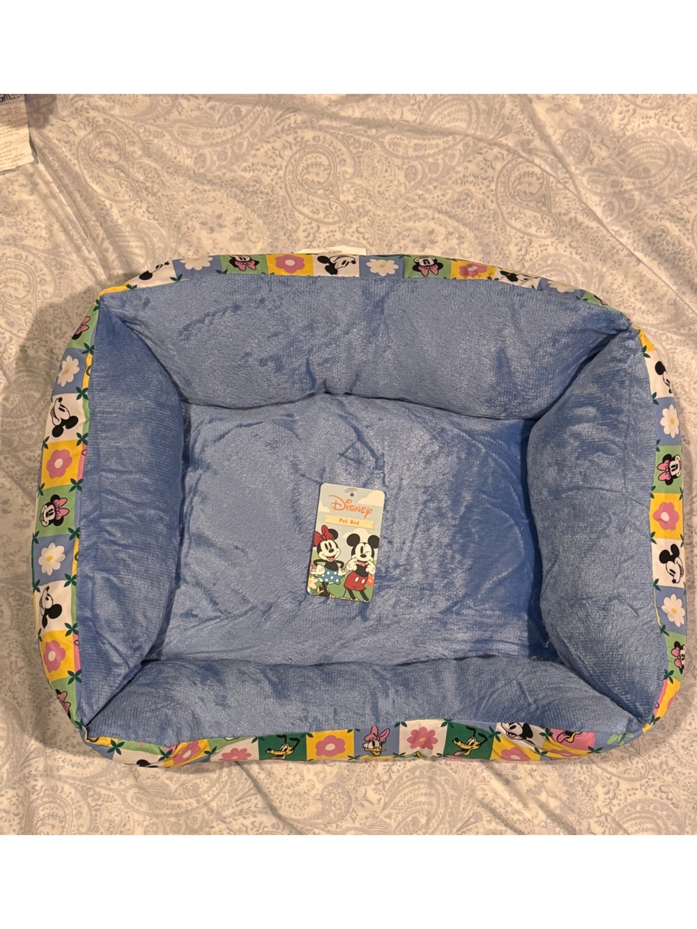 Disney Mickey & Friends Plush Pet Bed Blue with  Floral Trim
